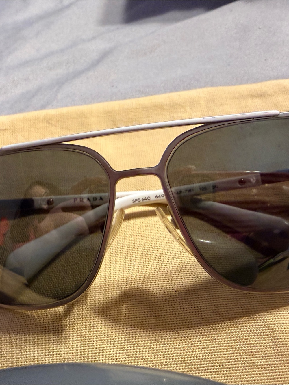 Prada White Sunglasses with Gold Accents